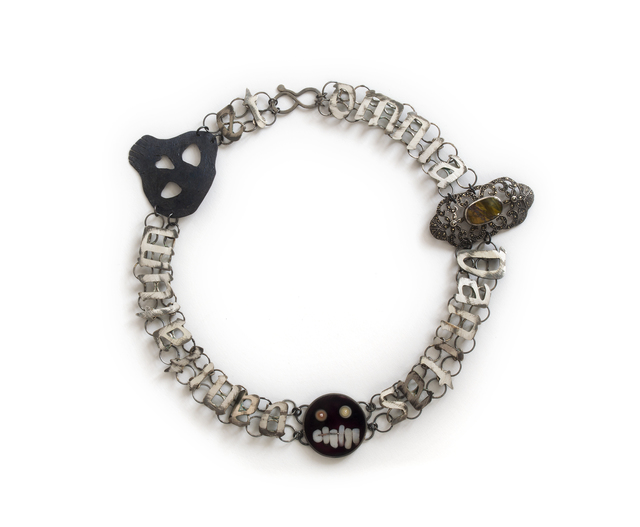 Petra Zimmermann, ‘“Vanitas vanitatum et omnia… vanitas.” Necklace , variant nb.10/12’, 2018, Fashion Design and Wearable Art, Silver partly blackened, niello, Emaille, opal, polymethyl methacrylate, TRECE SIN 3