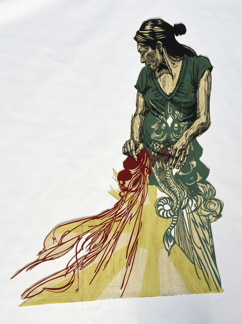 Swoon, ‘Zahra’, 2007, Mixed Media, Original linocut print on mylar, handpainted with coffe and acrylic, DIGARD AUCTION