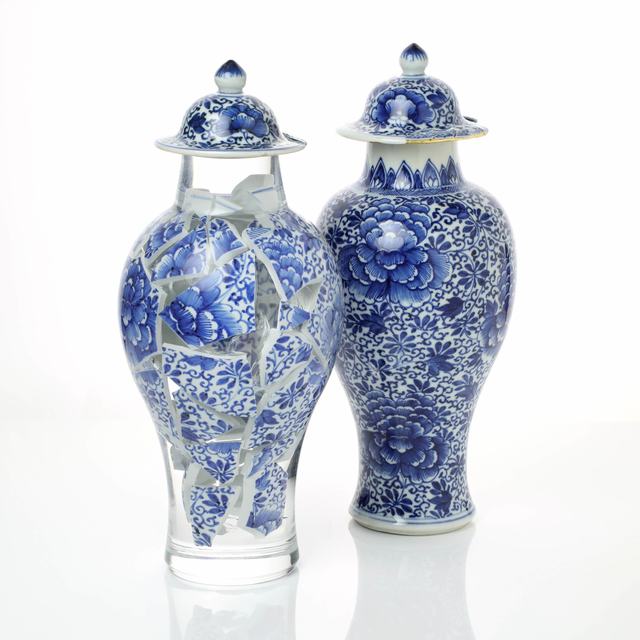 Bouke de Vries, ‘A Pair of Memory Vessels LXV’, 2020, Sculpture, Contemporary acrylic following the original form of its contents; the collected remains of an 18th century Kangxi Chinese porcelain vase with cover and its pair, Adrian Sassoon