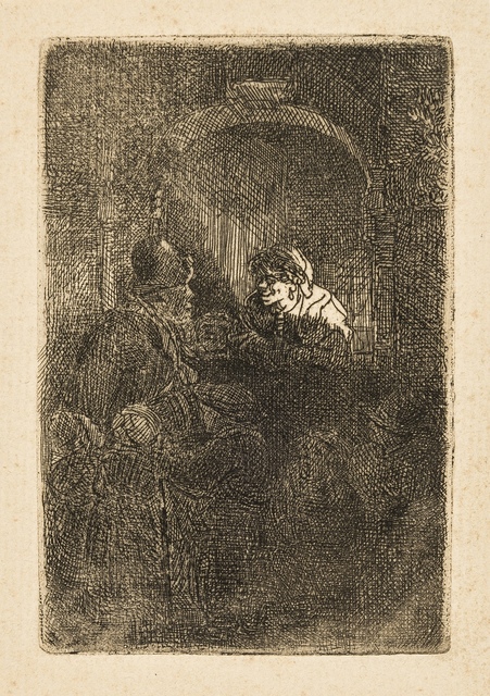Rembrandt van Rijn, ‘A Hurdy-Gurdy player followed by children at the door of a house ('The Schoolmaster')’, 1641, Print, Etching, Forum Auctions