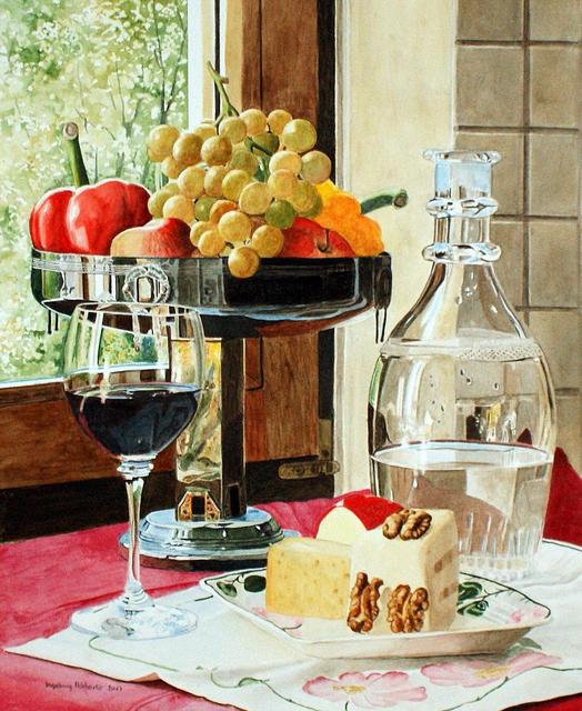 Ingeborg Haeberle, ‘Wine & Cheese II ’, 2017, Painting, Aquarell on paper framed, the gallery STEINER