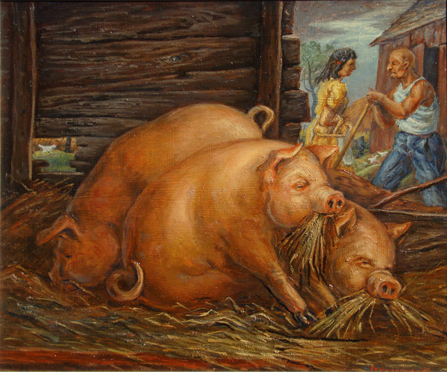 Frederick Hagan, ‘Pigs and Chicken’, 1946, Bau-Xi Gallery