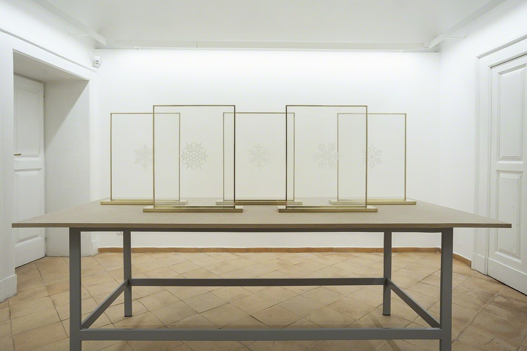 Bethan Huws, "Mae’n bwrw eira yn Gymraeg", 2015
embroidering, glass, braas frame, cm 67 x 52 x 1 each Bethan Huws, "Mae’n bwrw eira yn Gymraeg", 2015
embroidering, glass, braas frame, cm 67 x 52 x 1 each
