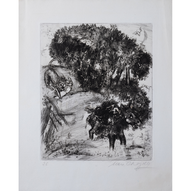 Marc Chagall, ‘Le lion et l'âne chassant, planche 26 issue de l'album "Les fables de Jean de la Fontaine"’, 1952, PIASA
