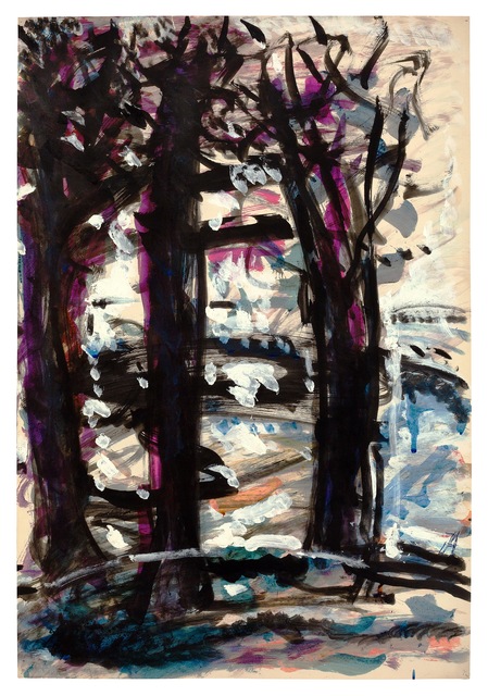 Fritz Ascher, ‘Three Trees’, undated, Drawing, Collage or other Work on Paper, White gouache and black ink over watercolor on paper, New York Studio School