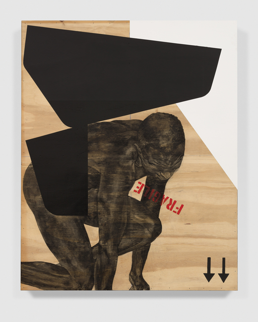 Serge Alain Nitegeka, ‘Migrant: Studio Study VII’, 2020, Painting, Paint and charcoal on wood, Marianne Boesky Gallery