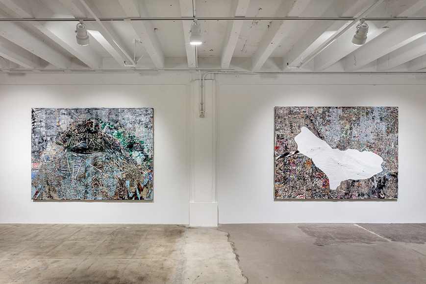 Installation view ‘Mark Bradford. New Works,’ Hauser & Wirth Los Angeles, 2018 © Mark Bradford Courtesy the artist and Hauser & Wirth Photo: Joshua White Installation view ‘Mark Bradford. New Works,’ Hauser & Wirth Los Angeles, 2018 © Mark Bradford Courtesy the artist and Hauser & Wirth Photo: Joshua White