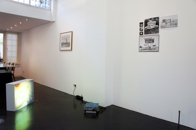 Installation overview of solo exhibition 'There is Anarchy in our Midst'. With 'Burn' (video animation), 'Sunray, Texas' (b&w photograph) and 'Straight' (collage of b&w photography and contact sheets). Installation overview of solo exhibition 'There is Anarchy in our Midst'. With 'Burn' (video animation), 'Sunray, Texas' (b&w photograph) and 'Straight' (collage of b&w photography and contact sheets).