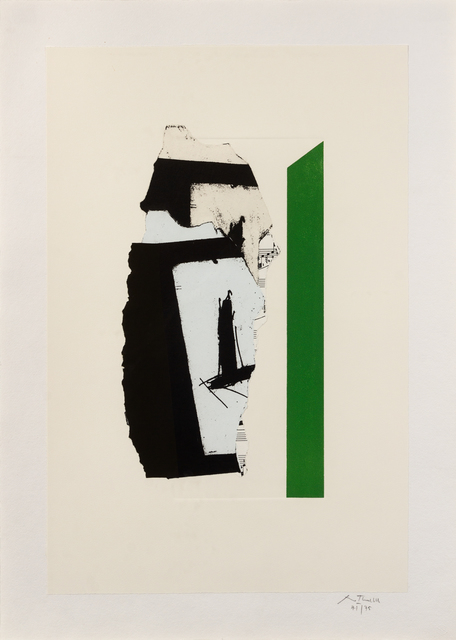 Robert Motherwell, ‘In White with Green Stripe’, 1987, Print, Lithograph, relief print, embossing and collage, Hindman