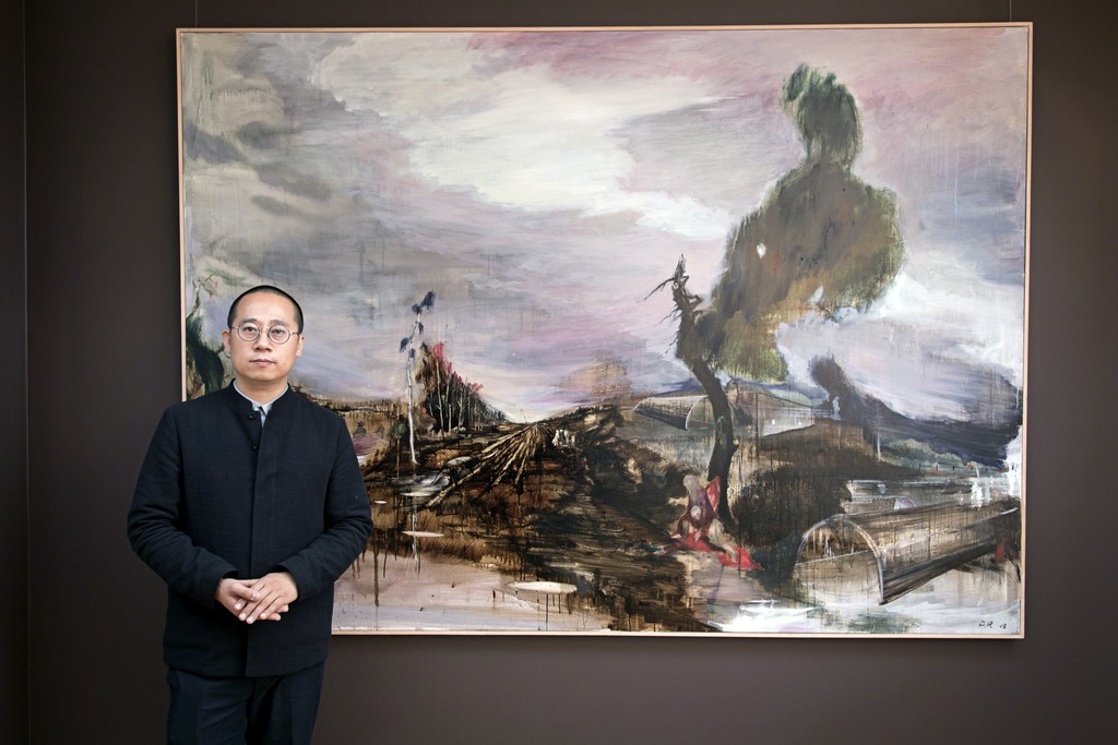 The artist in front of his landscape Windflüchter, a major new example of his landscape painting The artist in front of his landscape Windflüchter, a major new example of his landscape painting
