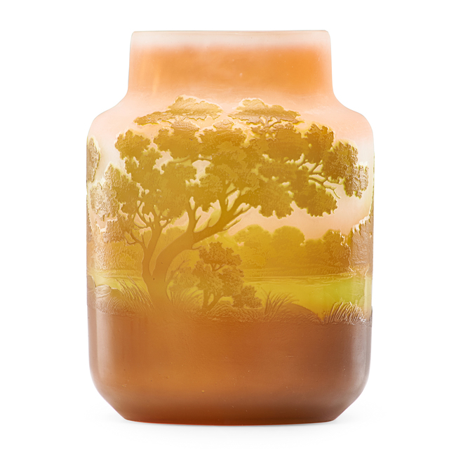Galle, ‘Vase with landscape’, Design/Decorative Art, Acid-etched cameo glass, France, Rago/Wright
