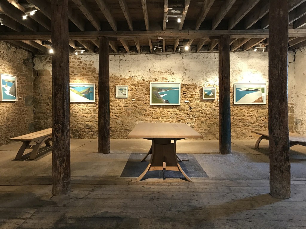 The ground floor gallery at Sladers Yard showing Vanessa Gardiner's new paintings with Petter Southall's Gallery Table and two different benches all in oak with steam bent curves. The ground floor gallery at Sladers Yard showing Vanessa Gardiner's new paintings with Petter Southall's Gallery Table and two different benches all in oak with steam bent curves.