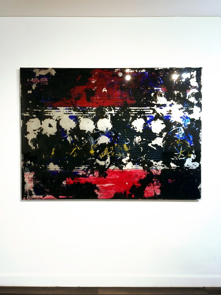 Jorge Enrique, "The Bridge", "Metallic" series 2015, mixed media on metal | installation view at Waltman Ortega Fin Art, Miami Jorge Enrique, "The Bridge", "Metallic" series 2015, mixed media on metal | installation view at Waltman Ortega Fin Art, Miami