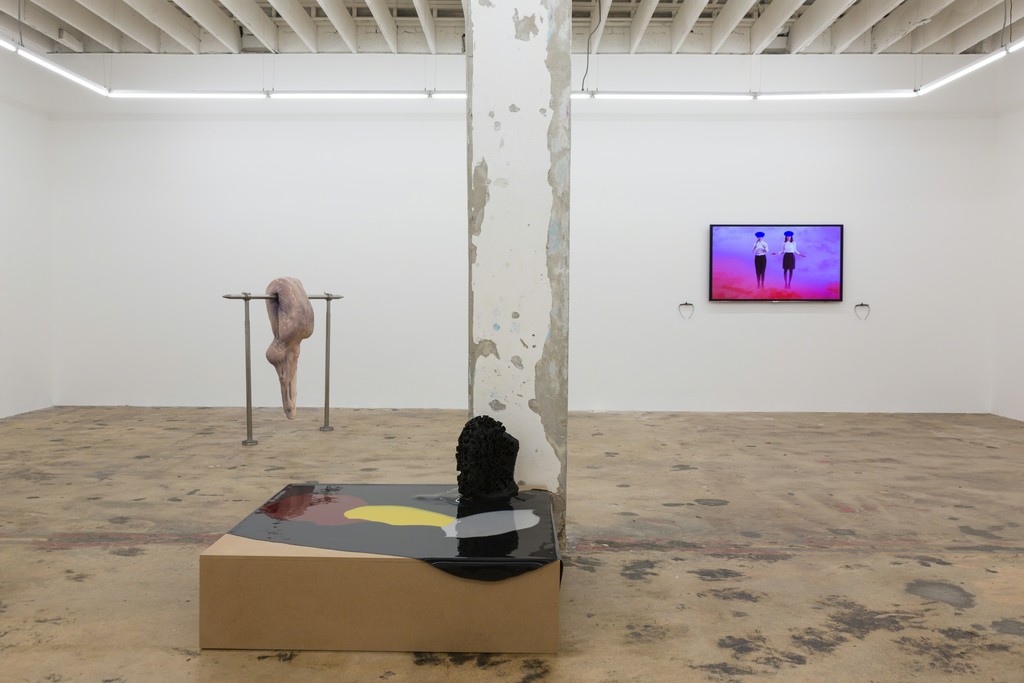 Installation view, from left, Ivana Basic, Martha Friedman, and Cecile B. Evans. Installation view, from left, Ivana Basic, Martha Friedman, and Cecile B. Evans.