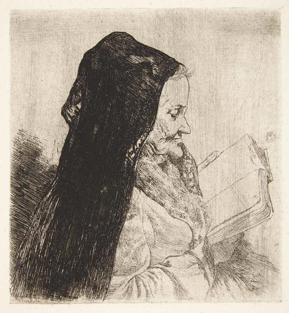 Joseph Stella, ‘PORTRAIT OF AN OLD WOMAN READING’, circa 1900, Print, Etching, Doyle