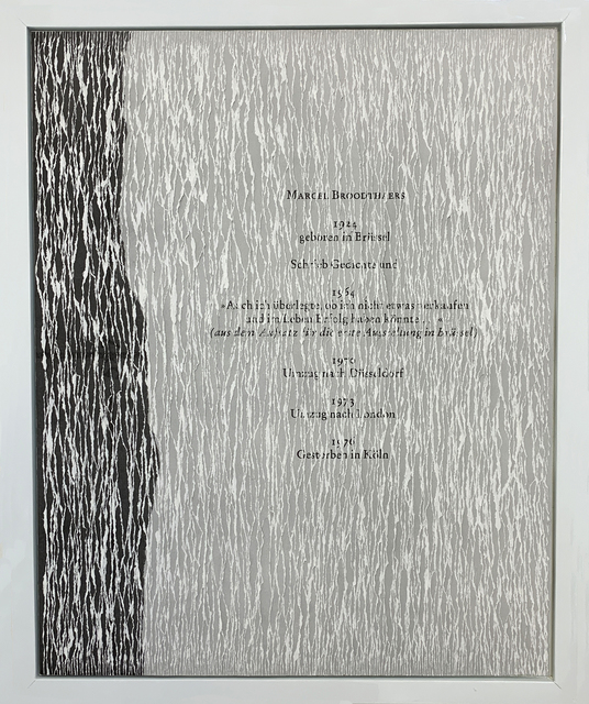 Buzz Spector, ‘Marcel Broodthaers’, 1997, Drawing, Collage or other Work on Paper, Torn offset printed papers (200 pages) in wood frame, Bruno David Gallery