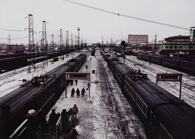 Keizo Kitajima, ‘14/3/1991 Novosibirsk, Russian SFSR. Trains rest at Novosibirsk station in western Siberia. When the railway in Siberia was constructed, Novosibirsk was then at the intersection of two great transportation routes- the rivers and railways. The city......’, 1991-printed 2001, Photography, Chromogenic print, San Francisco Museum of Modern Art (SFMOMA)