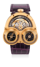 A fine and rare pink gold and titanium three-dimensional wristwatch with inverted movement, date ring, day-night indicator, International Warranty and presentation box