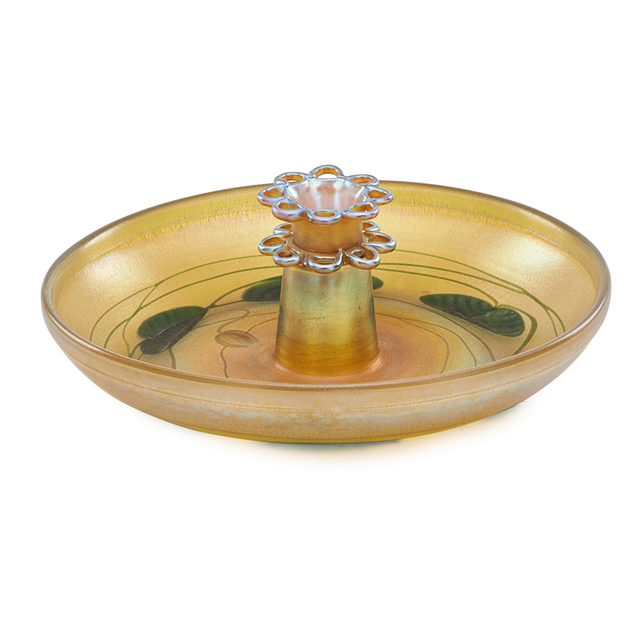 Tiffany Studios, ‘Gold Favrile Glass Center Bowl With Associated Period Flower Frog, Heart And Vine Pattern, New York’, ca. 1918, Rago/Wright