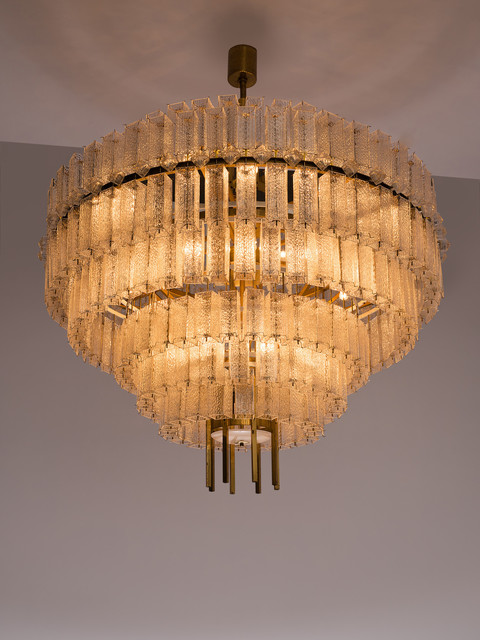 Unknown Very Large Circular Chandelier In Brass And Structured Glass Ca 1970s Available For Sale Artsy