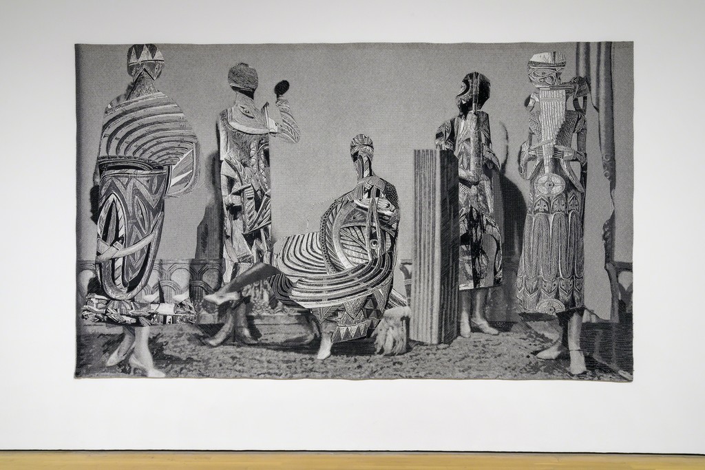 installation view Shannon Bool, The Five Wives of Lajos Bíró, 2016, tapestry and embroidery, 249 x 398 cm installation view Shannon Bool, The Five Wives of Lajos Bíró, 2016, tapestry and embroidery, 249 x 398 cm