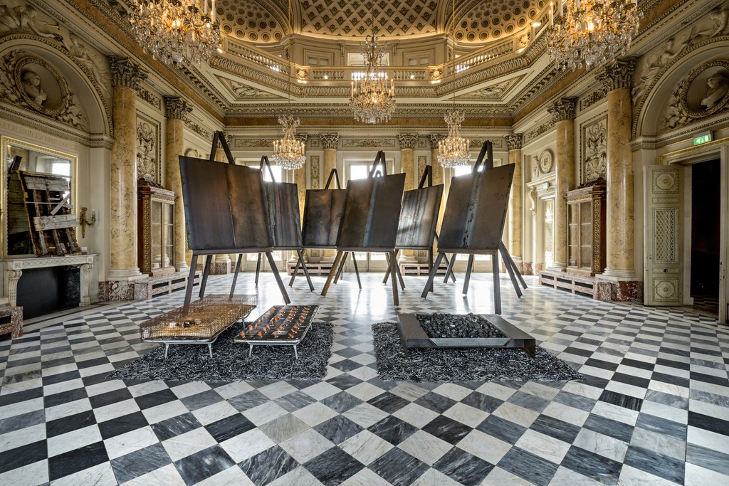 Installation view of Jannis Kounellis. Photograph: Manolis Baboussis © Monnaie de Paris, 2016. Courtesy of the artist Installation view of Jannis Kounellis. Photograph: Manolis Baboussis © Monnaie de Paris, 2016. Courtesy of the artist