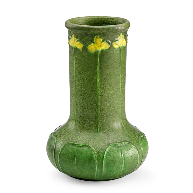 Wilhelmina Post, ‘Grueby, Fine And Tall Vase With Yellow Irises, Boston, MA’, ca. 1900, Rago/Wright