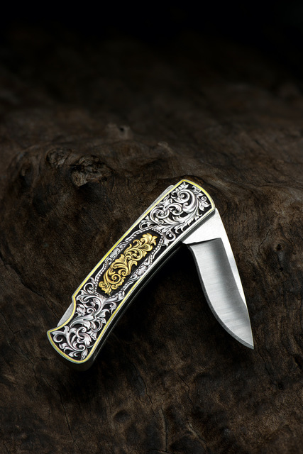Buddy Austin, ‘Hand-engraved Knife with Gold Inlay’, 2018, Fashion Design and Wearable Art, Hand-Engraved Steel with Gold Inlay, The Crown Collection