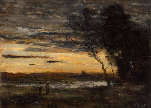 Jean-Baptiste-Camille Corot, ‘Le Soir dans La Campagne au Bord de l'Eau’, circa 1872, Painting, Oil on cradled panel, Doyle
