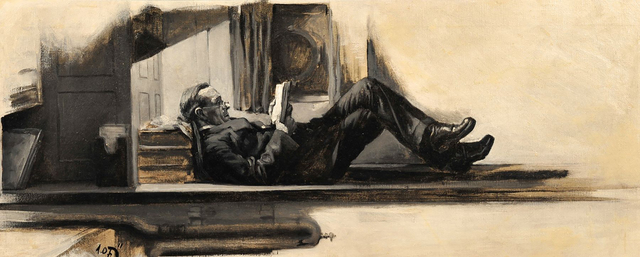 Anton Otto Fischer, ‘Laying The Hose Pipe Ghost, Harpers New Monthly Magazine’, 1911, Painting, Oil on Canvas en Grisaille, The Illustrated Gallery