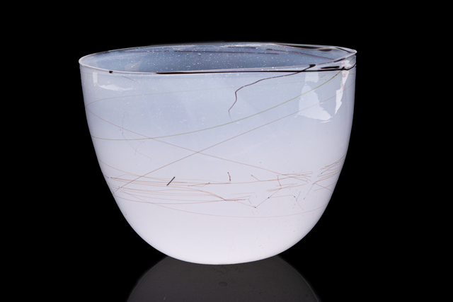 Dale Chihuly, ‘Dale Chihuly 1979 White Bowl with Thin Beige Threads Signed Contemporary Handblown Glass Art ’, 1979, Modern Artifact
