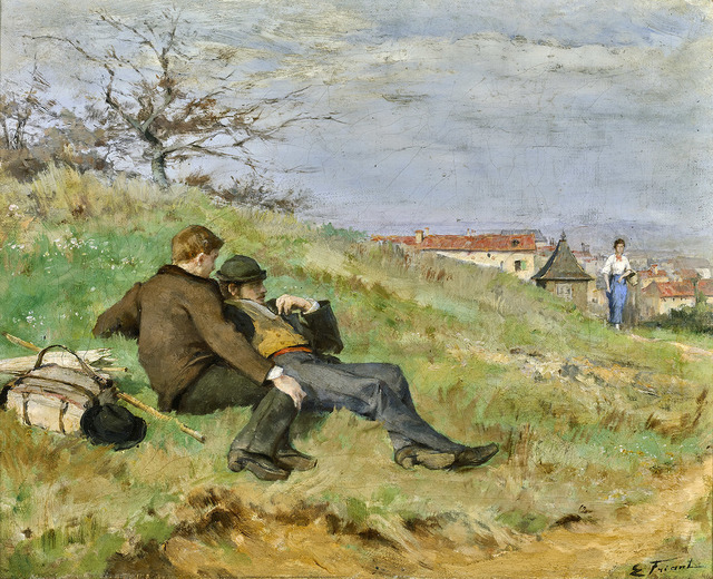 Émile Friant, ‘TWO ARTISTS: MATHIAS SCHIFF AND CAMILLE MARTIN (LE REPOS DES ARTISTES)’, ca. 1880, Painting, Oil on canvas, Gallery 19C