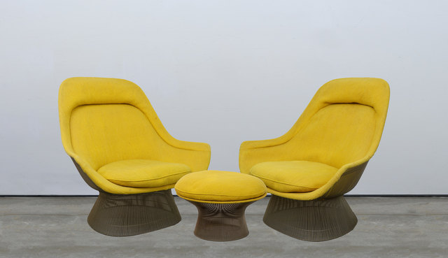 Warren Platner, ‘Pair of Lounge Chairs and Ottoman’, Design/Decorative Art, Steel wire frames with vintage upholstery (foam deteriorated), Capsule Gallery Auction