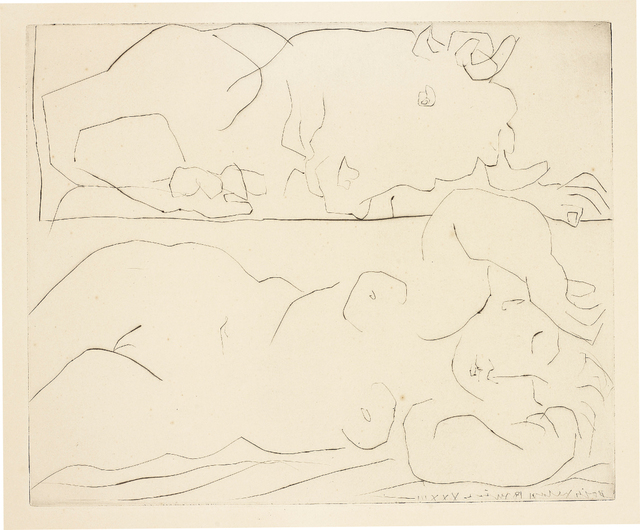 Pablo Picasso, ‘Minotaure contemplant amoureusement une dormeuse (Minotaur Tenderly Admiring a Sleeping Woman)’, 1933, Phillips