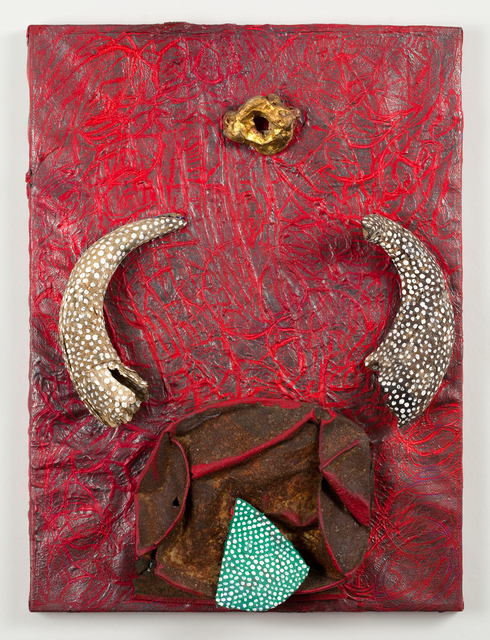 Michael Buthe, ‘Torro’, 1992, Painting, Mixed media, horns, stone on canvas, Alexander and Bonin
