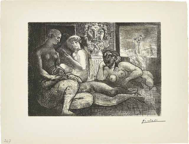 Pablo Picasso, ‘Quatre femmes nues et tête sculptée (Four Nude Women and a Carved Head), plate 82, from La Suite Vollard’, 1934, Print, Etching, on Montval paper watermarked Vollard, with full margins., Phillips