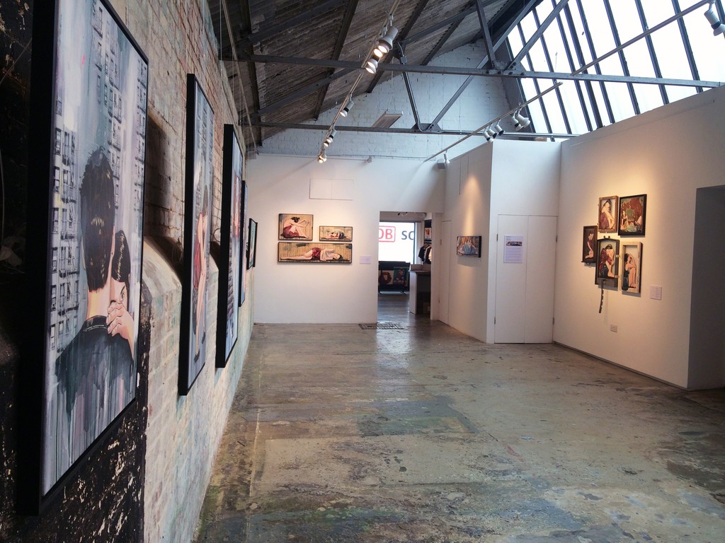 Taken from the far right corner of the gallery showing a side view of the 'Alone With You' piece. On the right wall of this room are Jana & JS's pieces in which they incorporate cooler and icier colours to contrast with the opposite side of the room with their warmer, more vibrant pieces. Taken from the far right corner of the gallery showing a side view of the 'Alone With You' piece. On the right wall of this room are Jana & JS's pieces in which they incorporate cooler and icier colours to contrast with the opposite side of the room with their warmer, more vibrant pieces.