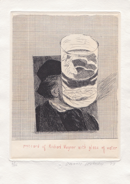 David Hockney, ‘Postcard of Richard Wagner with a Glass of Water (From Eighteen Small Prints)’, 1973, Bernard Jacobson Gallery