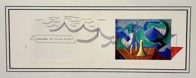 David Hockney, ‘'The Sea at Malibu' including additional hand-drawn waves and sea.’, 1988, Mr & Mrs Clark’s