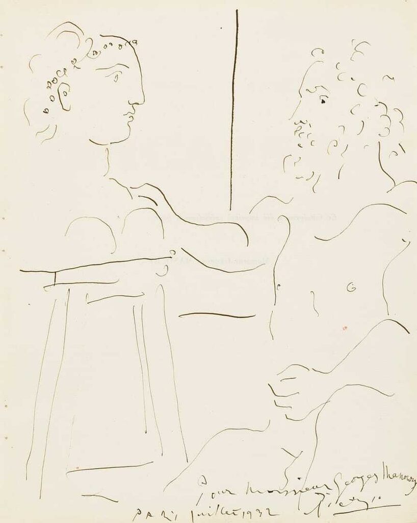 Pablo Picasso - Sculpteur avec buste de jeune fille sur une sellette