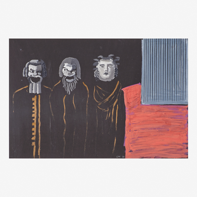 David Hockney, ‘Three Singers on Stage’, 1981, Painting, Gouache on black paper mounted to board (framed), Rago/Wright