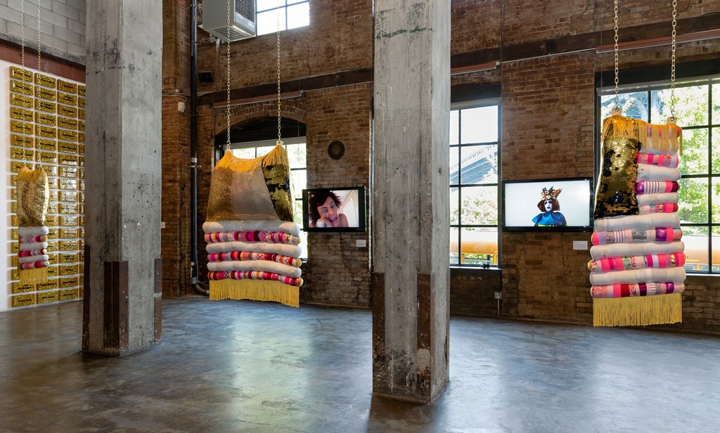 Installation view of Laugh Back, 2018.
Curated by Lindsey O’Connor
July 14 - August 19, 2018
Image courtesy of Smack Mellon. Photo by Etienne Frossard. Installation view of Laugh Back, 2018.
Curated by Lindsey O’Connor
July 14 - August 19, 2018
Image courtesy of Smack Mellon. Photo by Etienne Frossard.