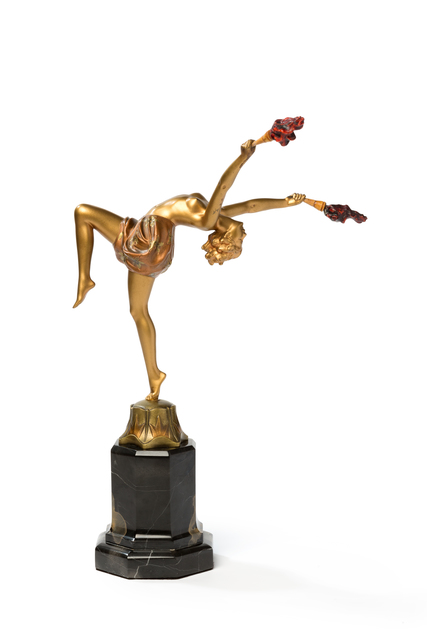 Ferdinand Preiss, ‘"Girl with flaming torches"’, ca. 1920, Sculpture, Bronze, marble, Art 1900