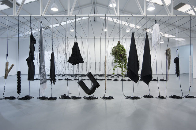 Joël Andrianomearisoa, ‘Icons of the present’, 2019, Installation, Cotton rope, wood,printed textile, textiles, silk paper, metal lettering, flowers and found objects, Sabrina Amrani