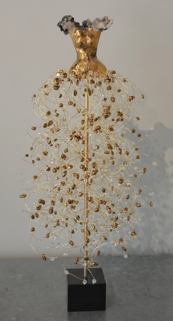 Estella Fransbergen, ‘Clay Torso with 24K Gold Overglaze and Sawdust Fired, Titanium Quartz, Swavorski Crystals, Brooch Herkimer Diamond’, 2019, Shain Gallery