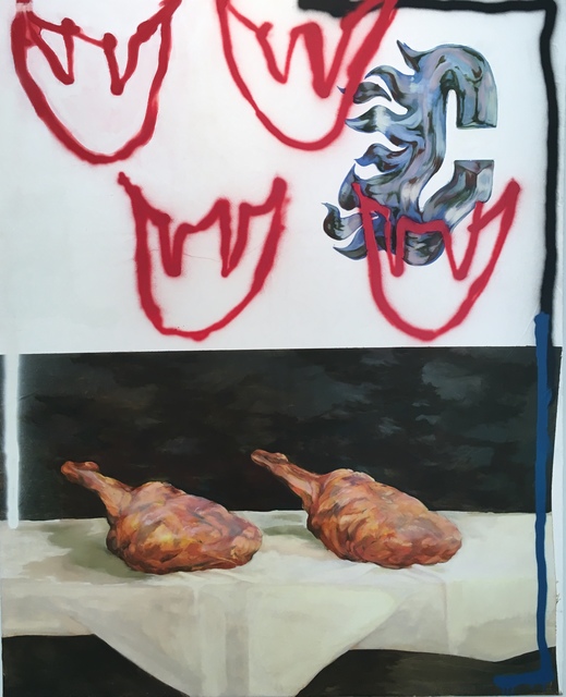 Henry Swanson, ‘Untitled (‘I learned every swear word I know at Reunion Arena with my dad in 1999’)’, 2019, Painting, Oil and spray paint on canvas, Massey Klein Gallery