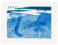David Hockney - Lithograph of Water Made of Thick and Thin Lines and Two Light Blue Washes