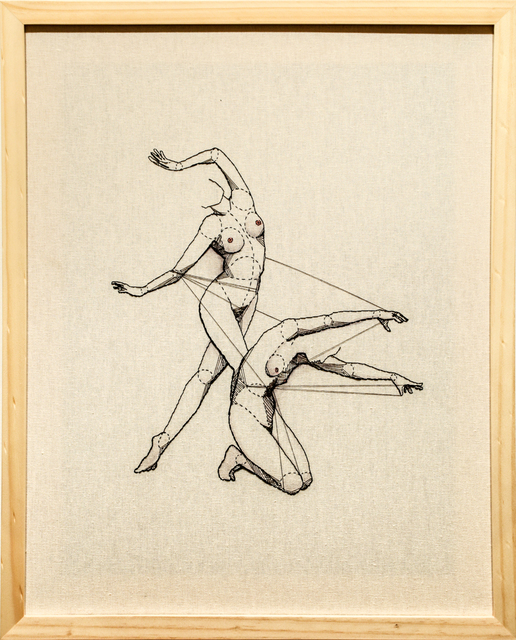 Andrea Farina, ‘Pas de Deux’, 2015, Textile Arts, Embroidery on stretched linen with ink, Paradigm Gallery + Studio