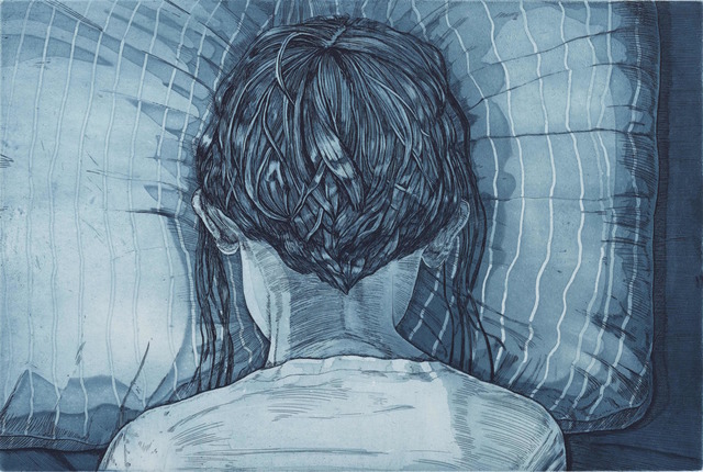 Tyler Bright Hilton, ‘There was the sound of some insect trapped in the light in the hall, repeatedly banging itself against the bulb, and it was driving her nuts. Absolutely fucking nuts.’, 2018, Drawing, Collage or other Work on Paper, Etching with aquatint, VIVIANEART