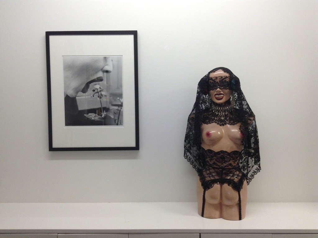 (Left) Eikoh Hosoe, Simon: A Private Landscape, 1973, 16 x 20 in. (Right) Simon Yotsuya, Indiscreet Doll 8, 1975, 82 cm tall. (Left) Eikoh Hosoe, Simon: A Private Landscape, 1973, 16 x 20 in. (Right) Simon Yotsuya, Indiscreet Doll 8, 1975, 82 cm tall.